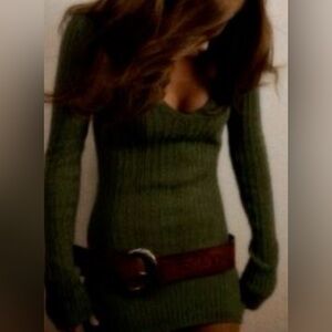 Deletta Green Ribbed Knit Top